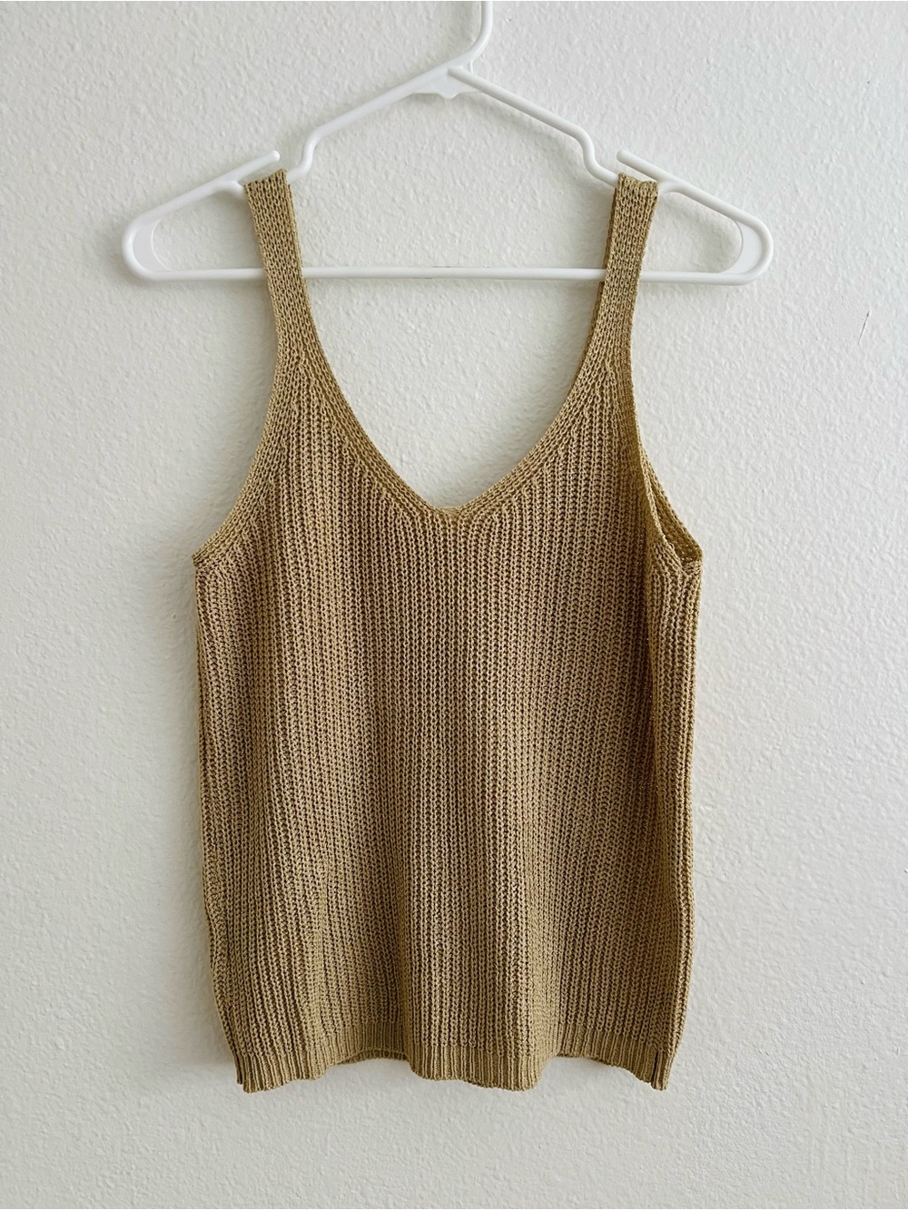 Beige Knit V-Neck Tank Top - Beige